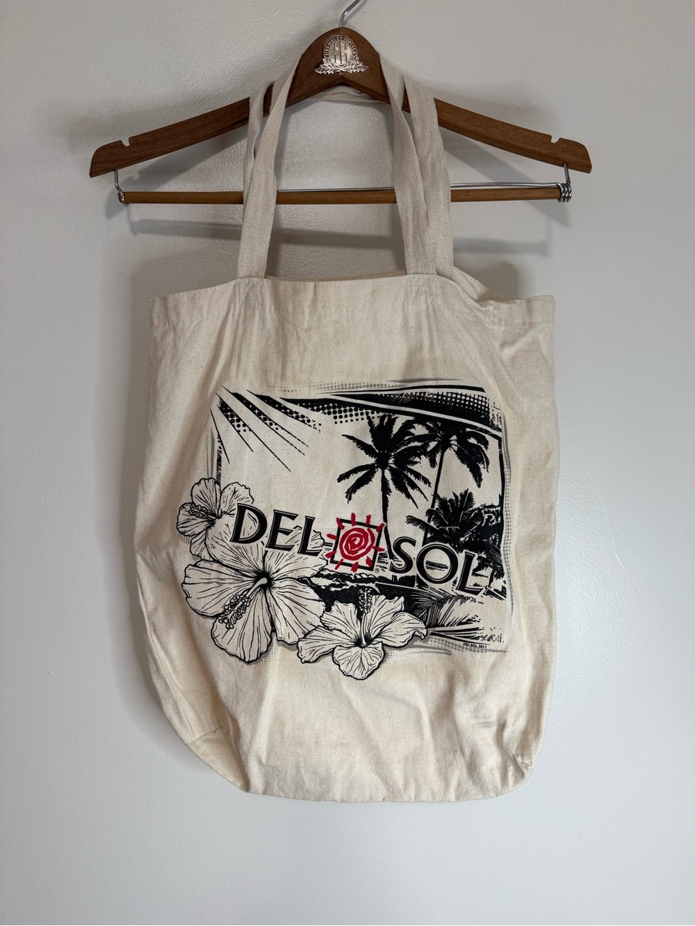 Del Sol Canvas Tote Bag in Natural with Black Print color Change bag 16x16x4